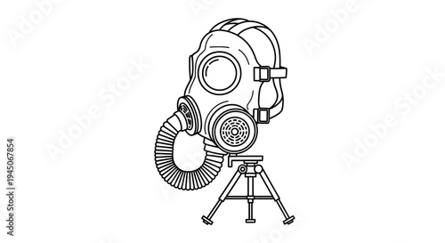 Gas Mask on Tripod, Protective Equipment, Safety Gear, Respirator, Defense