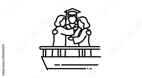 Graduation Celebration: Family Hugs Graduate in Cap and Gown on Stage