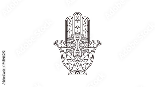 Hamsa Hand Symbol with Ornate Purple Outline Design on no Background