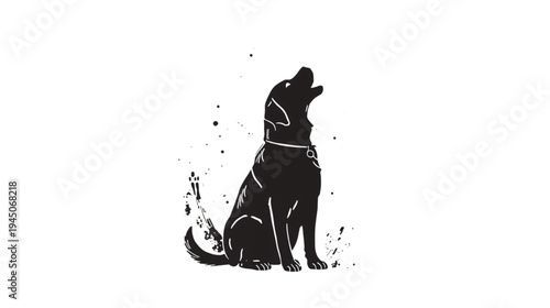 Dog Howling Illustration on a Transparent Background with White Outline