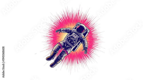 Astronaut Floating in a Vibrant Cosmic Explosion Pop Art Illustration