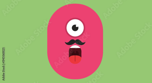 Fun Pink Monster Character with Mustache and One Eye