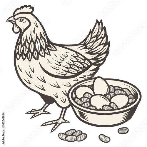 Beige of a chicken with eggs and seeds