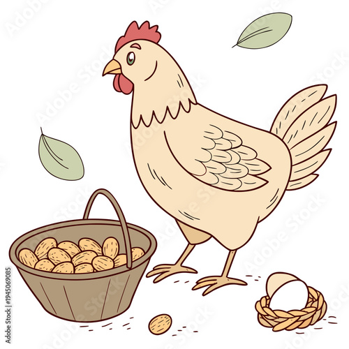 Chicken with Basket of Peanuts and Nest
