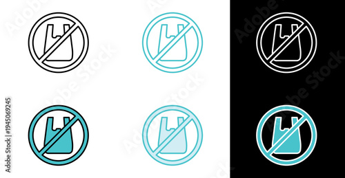 No plastic bag prohibition sign icon for plastic free policy notices in line and fill style