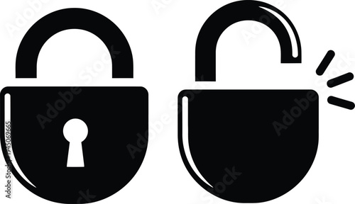 Secure and broken padlock icons for security concepts