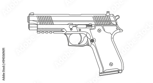 Line Art Drawing of a Modern Semi-Automatic Pistol