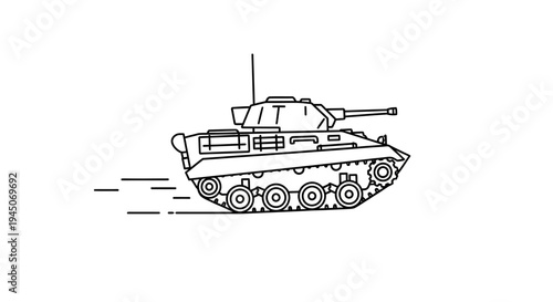 Line Art Illustration of a Tank Moving Forward