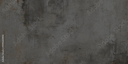 Dark grey concrete wall texture with weathered cement surface includes natural imperfections, cracks, and dark atmospheric stains for urban-style designs, architectural mockups.