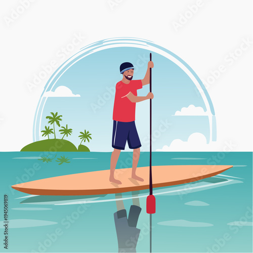 Sustainable Water Sports Bamboo Surfboard and Kayak Vector