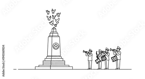 Memorial Monument with Trumpeters and Flying Doves, Symbolic of Peace and Remembrance