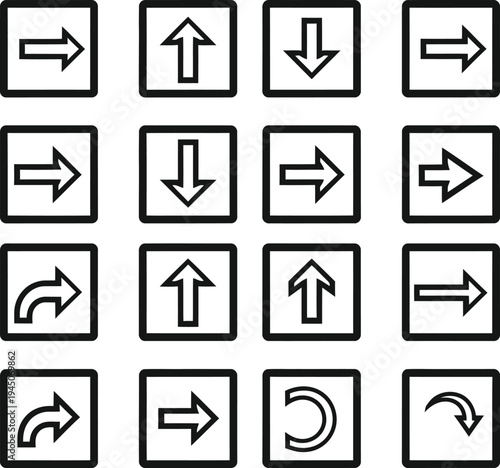 Collection of black and white directional arrows icons