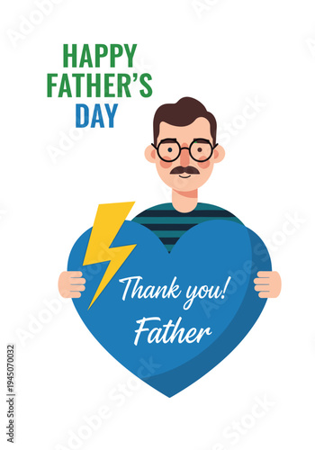 Heartfelt Father’s Day vector illustration with thankful message and cheerful character design.