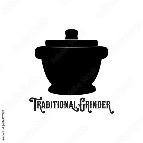 Traditional Grinder Logo - A Timeless Silhouette Representing Culinary Heritage and Essential Kitchen Tool for Spice Grinding and Food Preparation