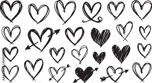 Set of 20 hand-drawn heart icons vector