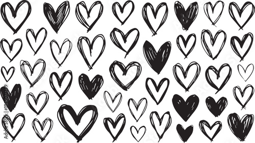 Set of hand-drawn black hearts vector icons