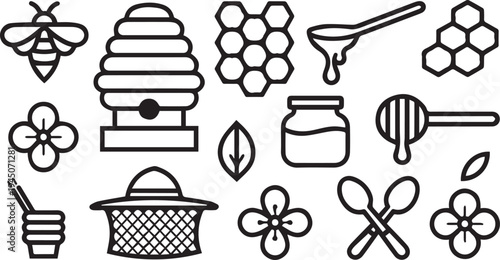Set of 16 bee and honey icons vector