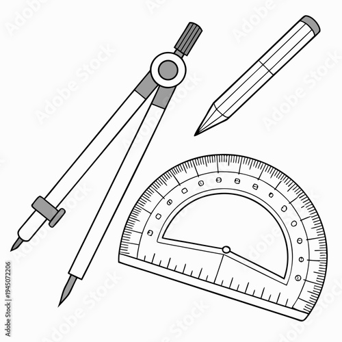 Of tools with compass and protractor pencil stationery