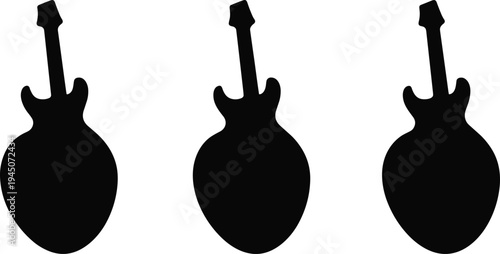 Electric guitar silhouette set, black guitar icon collection isolated on white background, musical instrument shape design element