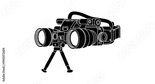 Night Vision Goggles Binoculars with Tripod Mount - Black and White Illustration