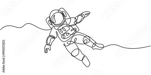 Single continuous line of astronaut, Space traveler astronaut concept. one line astronaut vector illustration, Continuous line, Astronaut floating in outer space. Drawing of set Galaxy