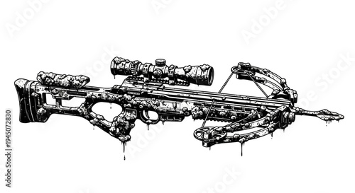 Scary Spooky Crossbow Weapon with Scope, Dripping Effect, Horror, Dark Fantasy