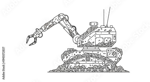 Robotic Excavator Arm with Claw in Muddy Terrain - Industrial Machine