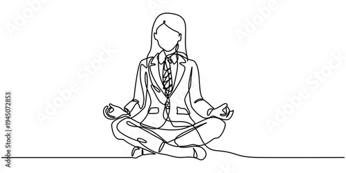 yoga girl doing meditation and relaxation with lotus position continuous one line drawing, Woman doing yoga exercise in continuous one line drawing. Young lady sitting cross legged meditating in Lotus