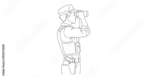 Security Guard with Binoculars and Holstered Gun, Surveillance Officer