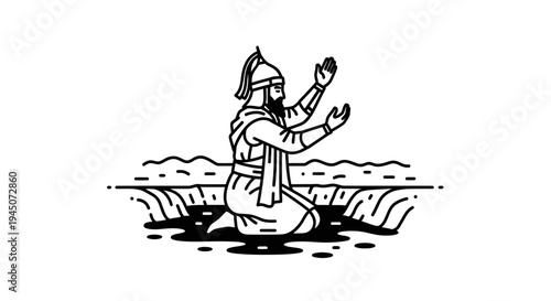 Sikh Warrior Praying in Water, Guru Gobind Singh, Historical Figure, Devotion