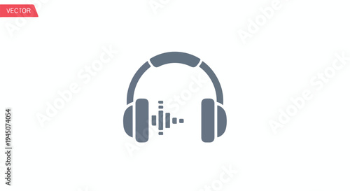 Minimalist Headphones Vector Icon with Digital Sound Wave Isolated on White Background