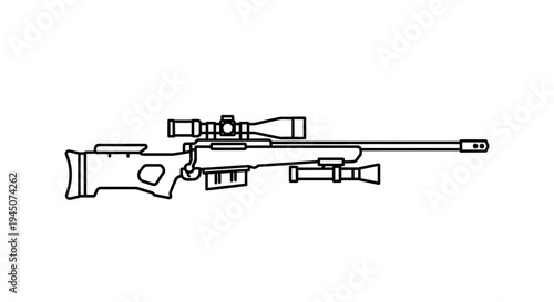 Sniper Rifle with Scope and Bipod - Outline Drawing