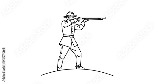 Soldier aiming a rifle, historical reenactment, vintage military uniform, outdoor scene