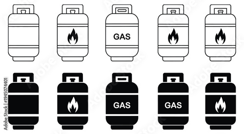 Gas Cylinder Icon, LPG gas cylinder silhouette, propane tank vector symbol, fuel container illustration, isolated transparent background, energy and gas storage design, flat vector illustration.