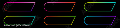 Modern neon buttons in pink, yellow, blue and green with glowing outline and soft shadow. Clean UI set for neon action call banners, shop icons, website and app design.