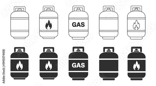 Gas Cylinder Icon, LPG gas cylinder silhouette, propane tank vector symbol, fuel container illustration, isolated transparent background, energy and gas storage design, flat vector illustration.