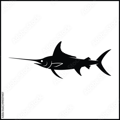 Silhouette of a marlin swimming a striking black and white graphic