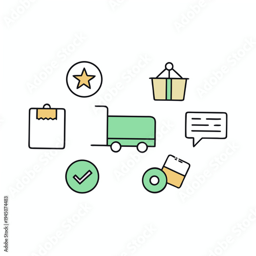 Set of 6 ecommerce icons vector, line style