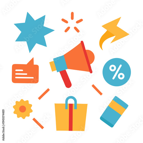 Set of 8 colorful marketing icons vector