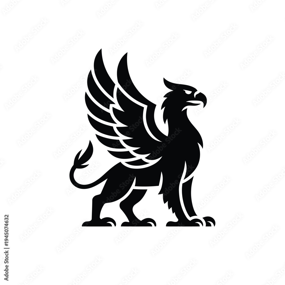 Fototapeta premium A striking black silhouette of a majestic griffin in profile