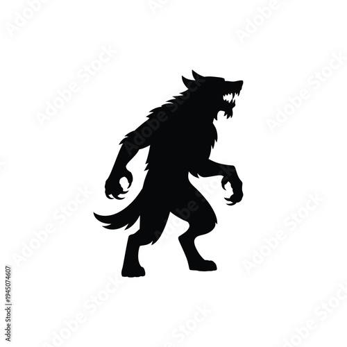 Silhouette of a menacing werewolf in a dynamic prowling stance