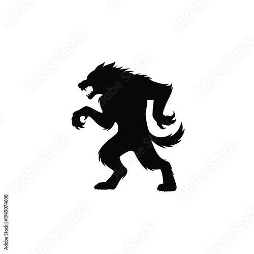 A menacing black silhouette of a werewolf in a dynamic pose