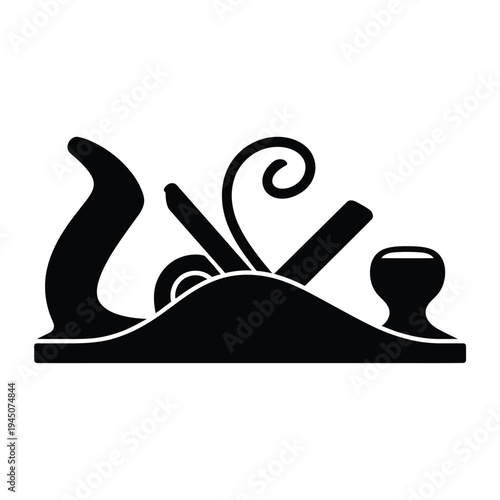 Black silhouette of a vintage hand plane for woodworking tasks