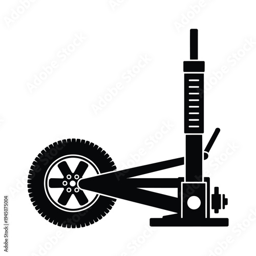 Black and white illustration of a car jack lifting a tire