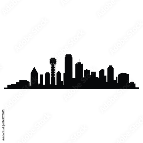 Silhouette of the dallas skyline featuring the reunion tower and buildings