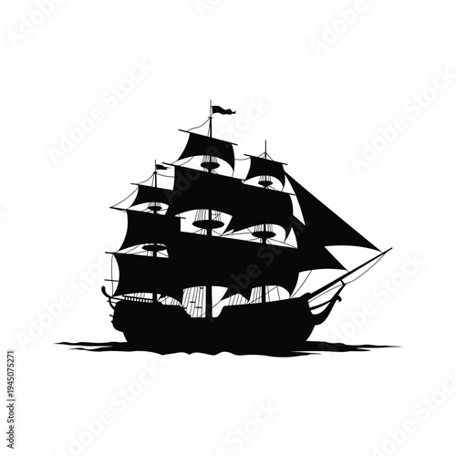A striking silhouette of a large historic sailing ship on water