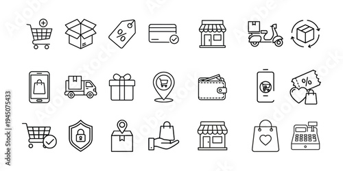 E-commerce and Online Shopping Line Icon Set