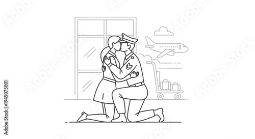 Soldier's emotional reunion with girlfriend at airport, kissing goodbye before departure