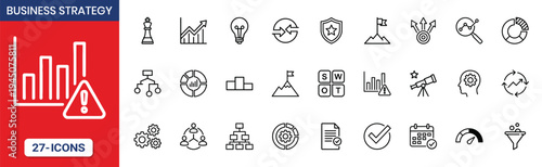 Business Strategy Thin Line Icon Set Decision Making Strategic Growth