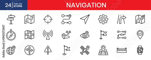 Navigation Thin Line Icon Set Location Wayfinding Systems